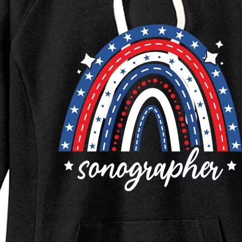 Rainbow Sonographer 4th Of July Usa Flag America Patriotic Gift Women's Fleece Hoodie