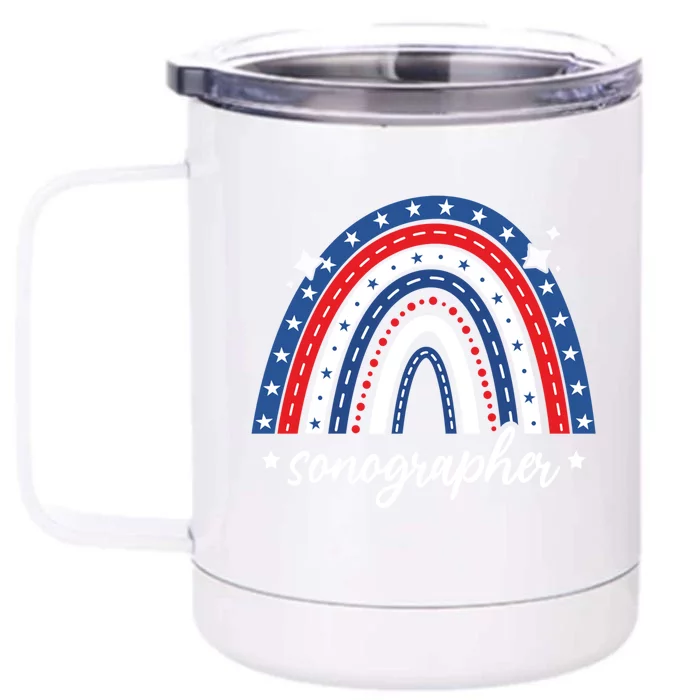 Rainbow Sonographer 4th Of July Usa Flag America Patriotic Gift Front & Back 12oz Stainless Steel Tumbler Cup