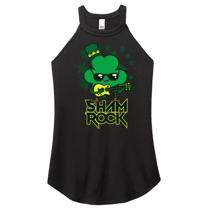 Rockstar Shamrock And Roll Funny St Patrick Day Vintage Women’s Perfect Tri Rocker Tank