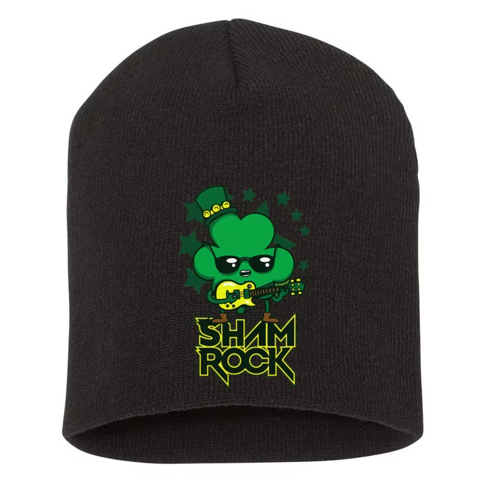 Rockstar Shamrock And Roll Funny St Patrick Day Vintage Short Acrylic Beanie