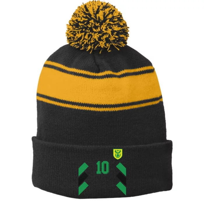 Retro South Africa Soccer Or Football For South African Fans Gift Stripe Pom Pom Beanie