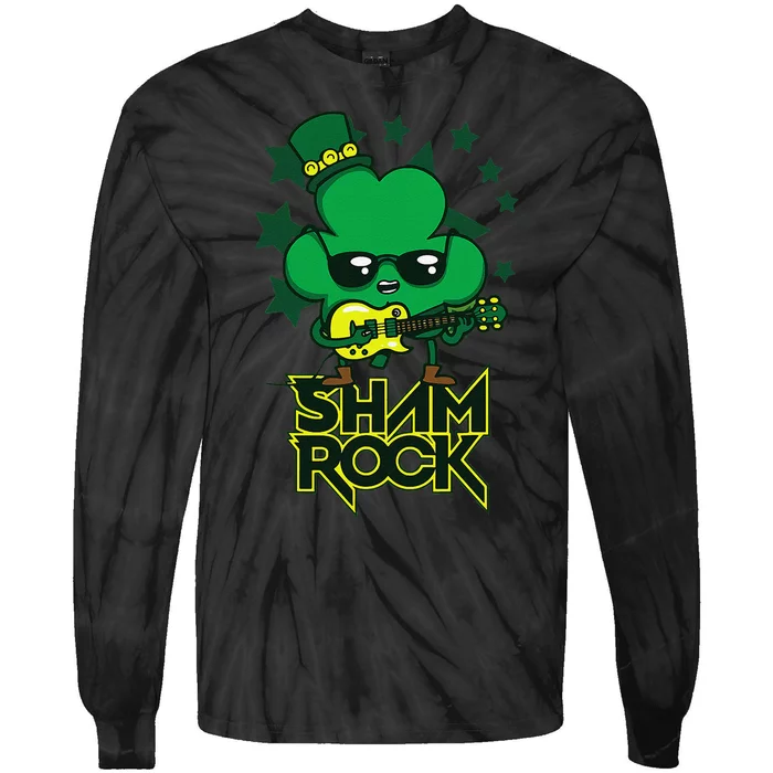 Rockstar Shamrock And Roll Funny St Patrick Day Vintage Tie-Dye Long Sleeve Shirt