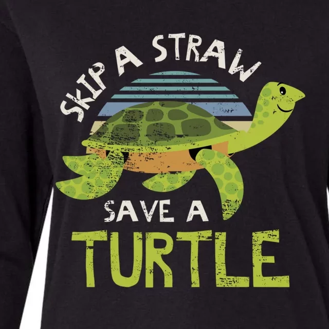 Retro Skip A Straw Save A Turtle Design Idea Green Gift Womens Cotton Relaxed Long Sleeve T-Shirt