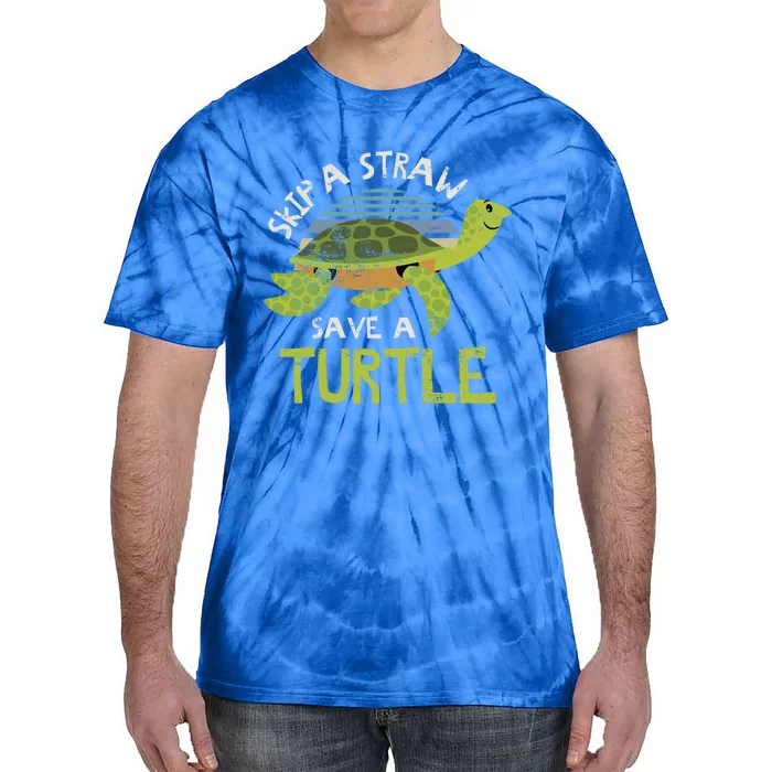 Retro Skip A Straw Save A Turtle Design Idea Green Gift Tie-Dye T-Shirt