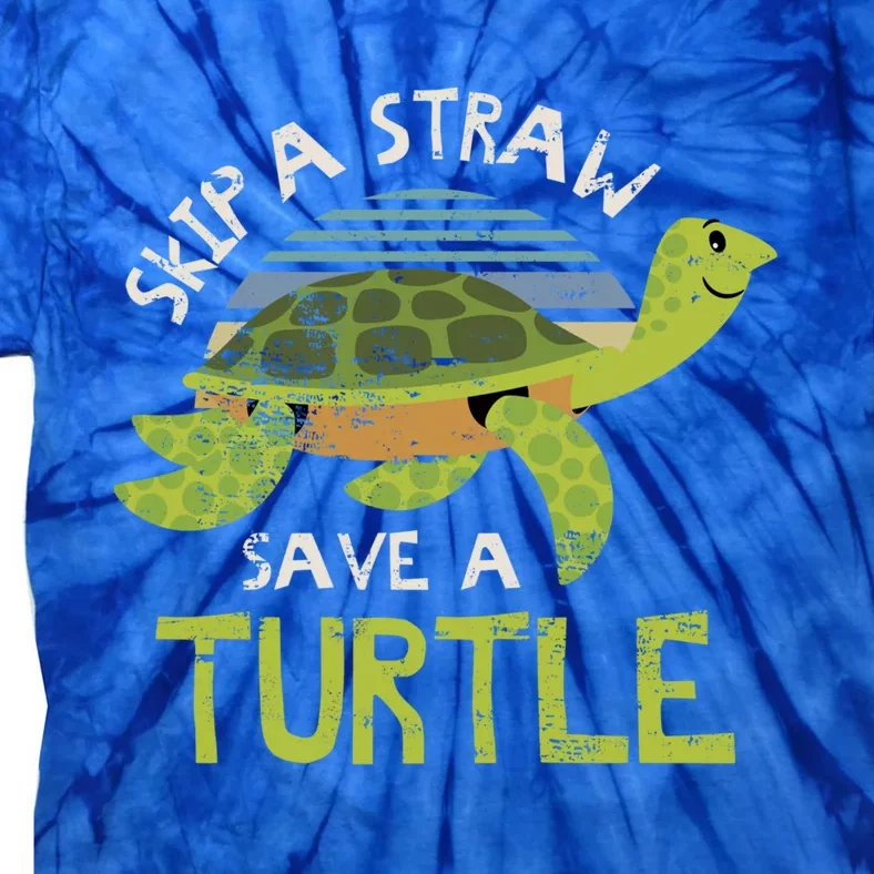 Retro Skip A Straw Save A Turtle Design Idea Green Gift Tie-Dye T-Shirt