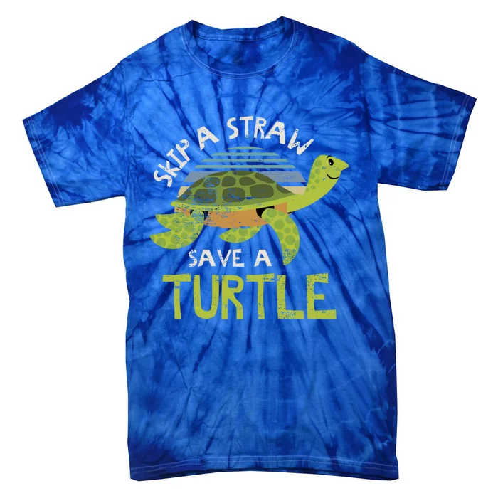 Retro Skip A Straw Save A Turtle Design Idea Green Gift Tie-Dye T-Shirt