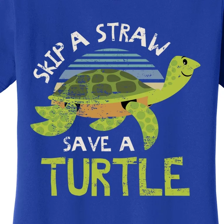 Retro Skip A Straw Save A Turtle Design Idea Green Gift Women's T-Shirt