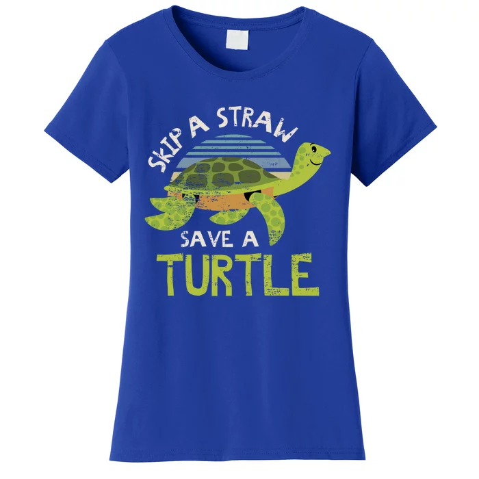 Retro Skip A Straw Save A Turtle Design Idea Green Gift Women's T-Shirt