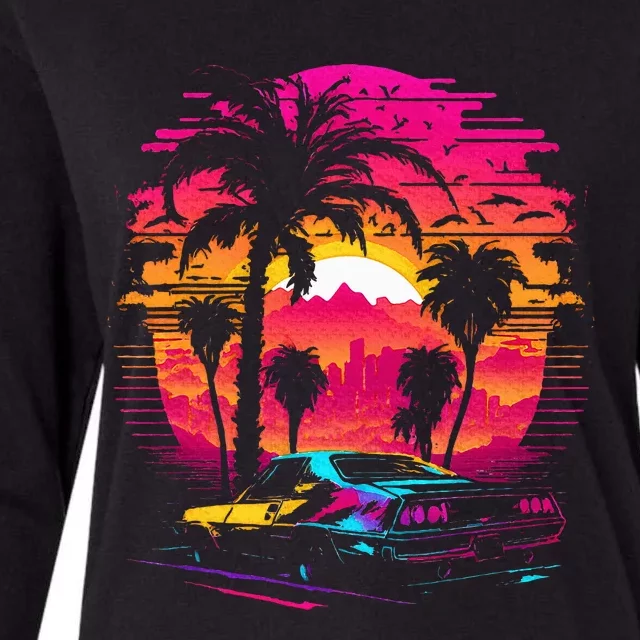 Retrowave Synthwave Aesthetic Sports Car 80s 90s Womens Cotton Relaxed Long Sleeve T-Shirt