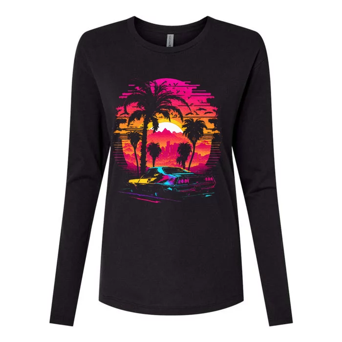 Retrowave Synthwave Aesthetic Sports Car 80s 90s Womens Cotton Relaxed Long Sleeve T-Shirt