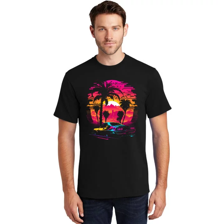 Retrowave Synthwave Aesthetic Sports Car 80s 90s Tall T-Shirt