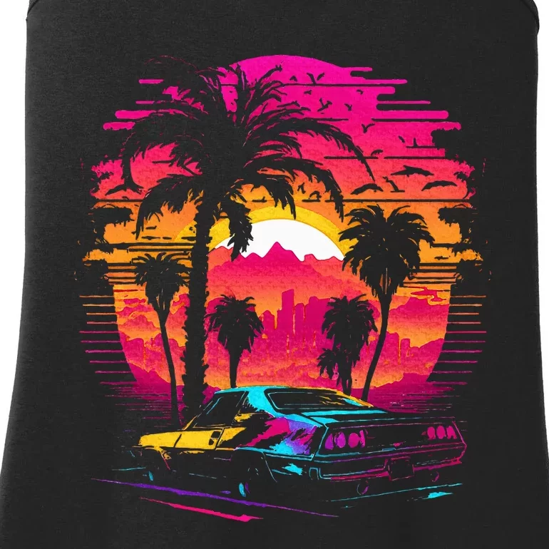 Retrowave Synthwave Aesthetic Sports Car 80s 90s Ladies Essential Tank