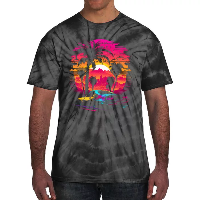 Retrowave Synthwave Aesthetic Sports Car 80s 90s Tie-Dye T-Shirt