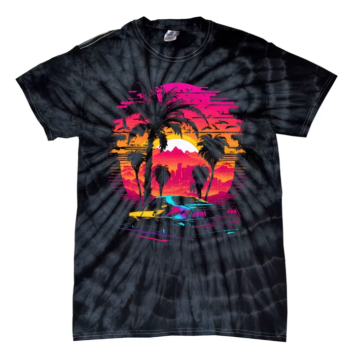 Retrowave Synthwave Aesthetic Sports Car 80s 90s Tie-Dye T-Shirt