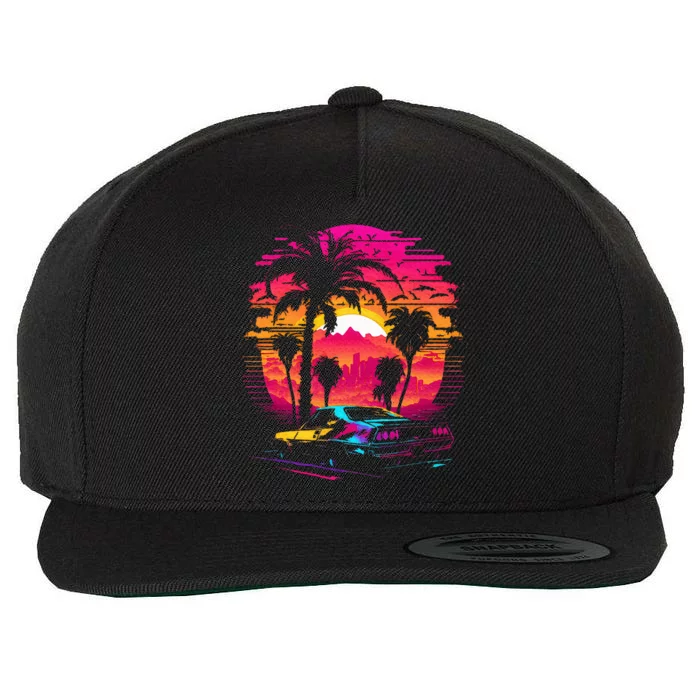 Retrowave Synthwave Aesthetic Sports Car 80s 90s Wool Snapback Cap