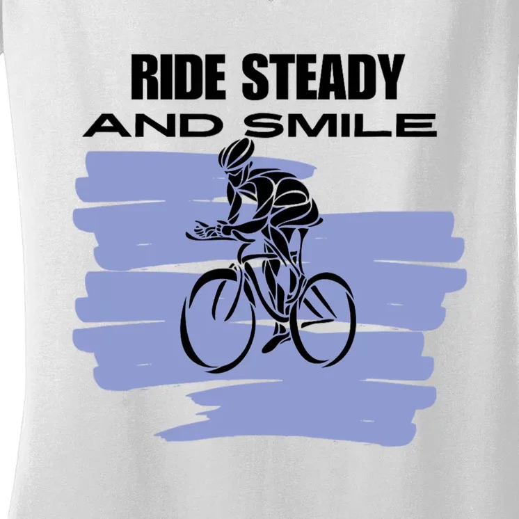 Ride Steady And Smile Bicycle Women's V-Neck T-Shirt