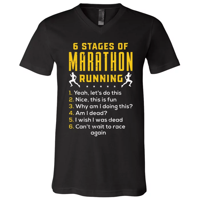 Runner Sport Athlete 6 Stages Of Marathon Running V-Neck T-Shirt