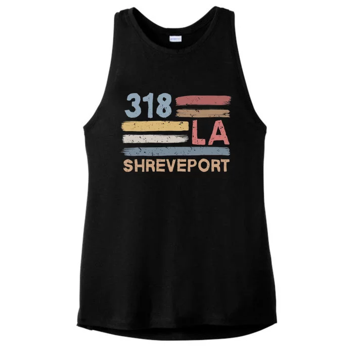 Retro Shreveport Area Code 318 Residents State Louisiana Ladies Tri-Blend Wicking Tank