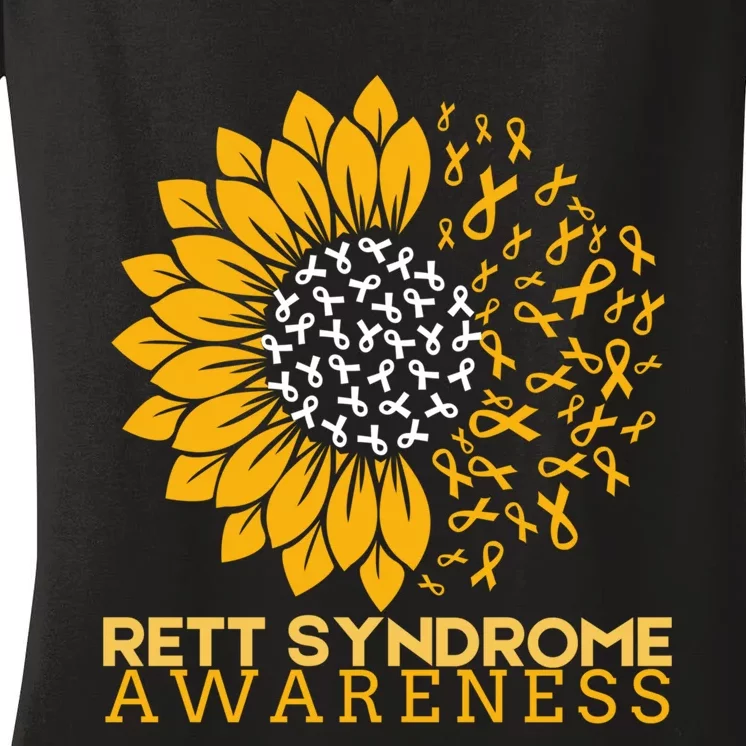 Rett Syndrome Awareness Month Sunflower Gift Women's V-Neck T-Shirt