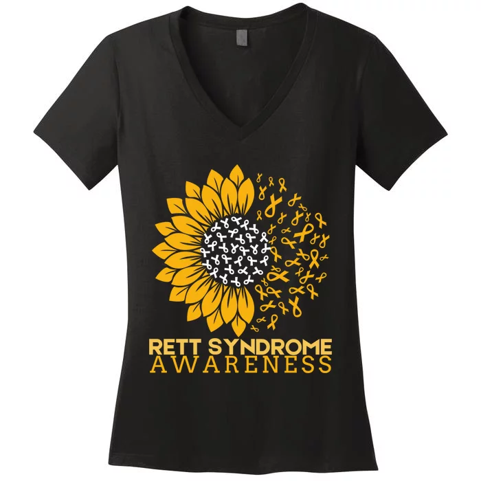 Rett Syndrome Awareness Month Sunflower Gift Women's V-Neck T-Shirt