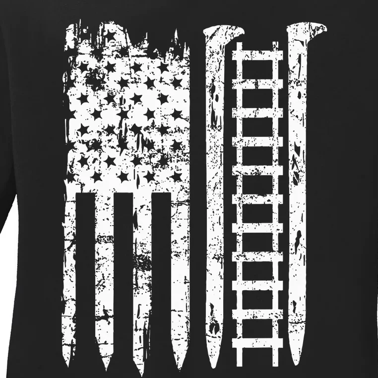 Railroad Spike American Flag Train Gift For Railway Workers Ladies Long Sleeve Shirt