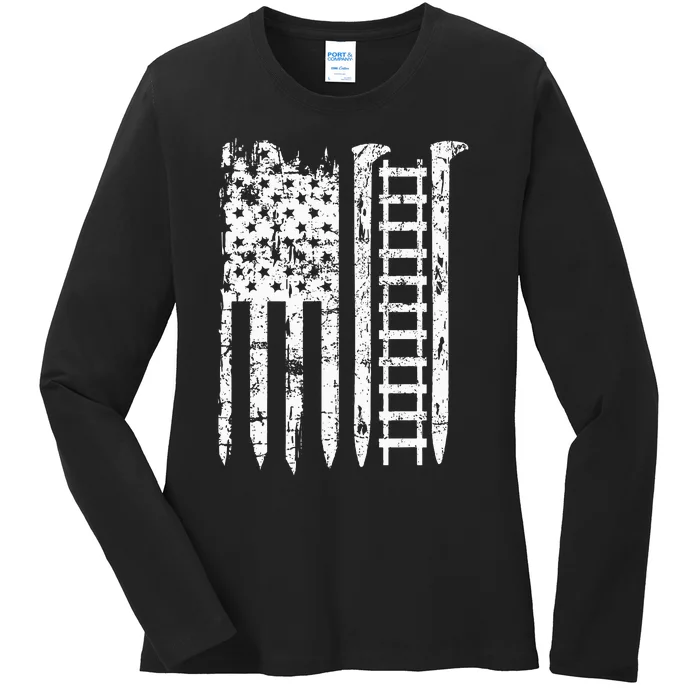 Railroad Spike American Flag Train Gift For Railway Workers Ladies Long Sleeve Shirt