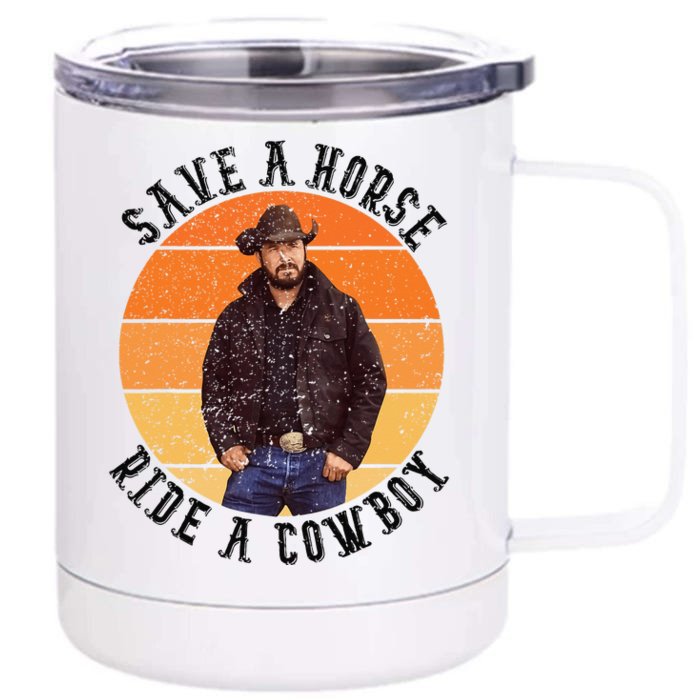 Retro Save A Horse Ride A Cow Western Country Cow Gift Front & Back 12oz Stainless Steel Tumbler Cup