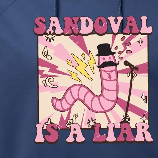 Retro Sandovals A Liar Worm With A Mustache Performance Fleece Hoodie