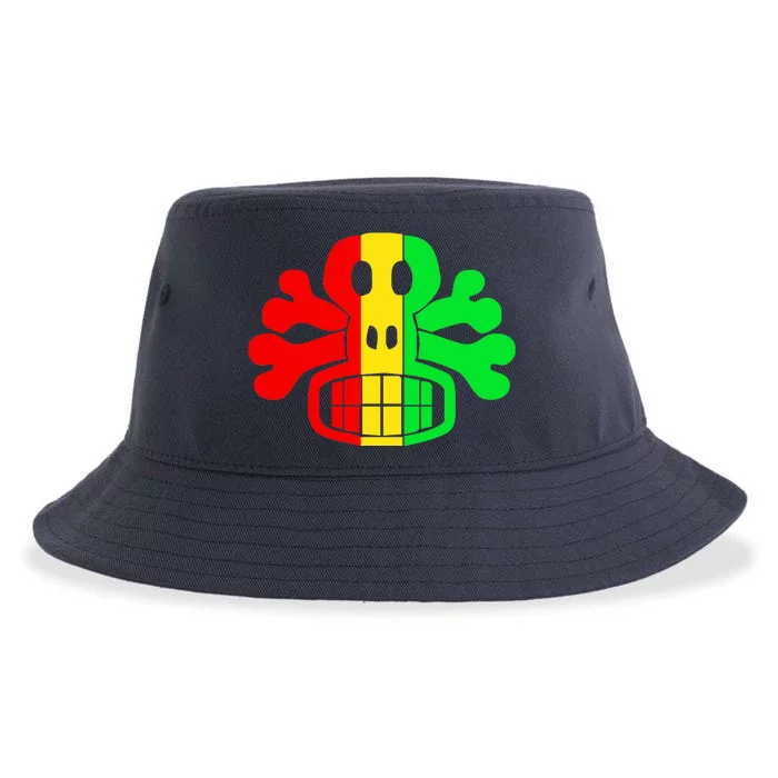 RASTA SKULL AND CROSSBONES Reggae Dub Club Rave Sustainable Bucket Hat