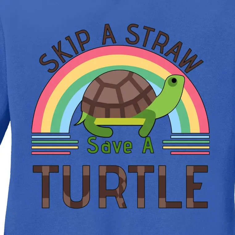 Rainbow Skip A Straw Save A Turtle Turtles Lover Cute Gift Ladies Long Sleeve Shirt