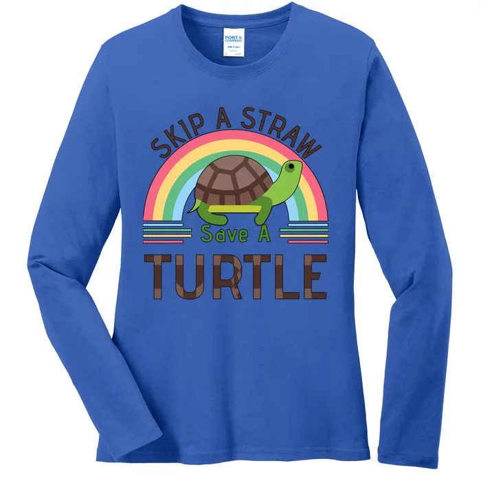 Rainbow Skip A Straw Save A Turtle Turtles Lover Cute Gift Ladies Long Sleeve Shirt