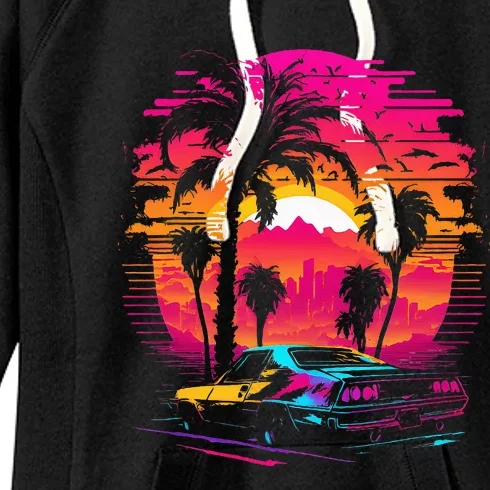 Retrowave Synthwave Aesthetic Sports Car 80s 90s Women's Fleece Hoodie