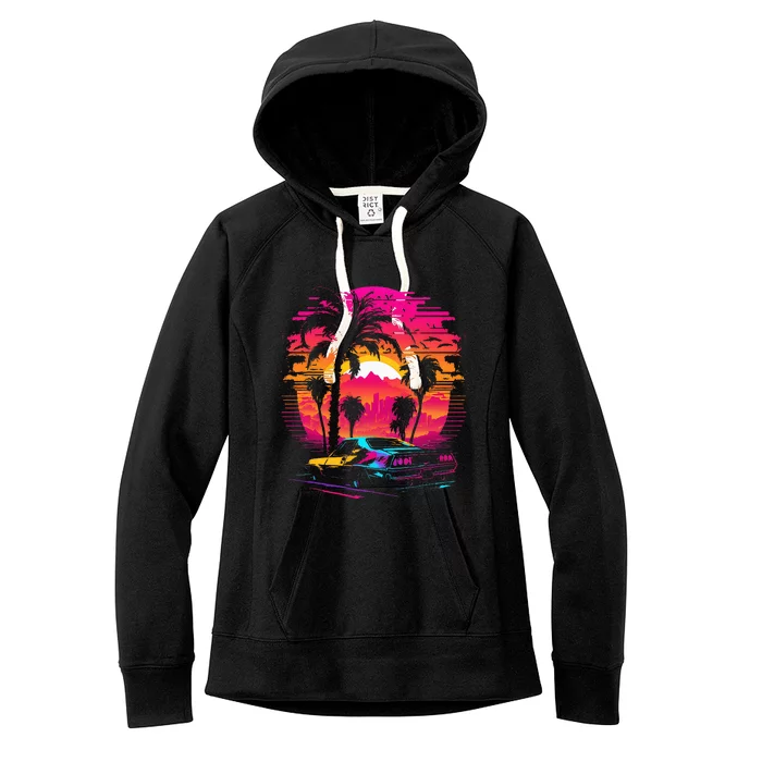 Retrowave Synthwave Aesthetic Sports Car 80s 90s Women's Fleece Hoodie