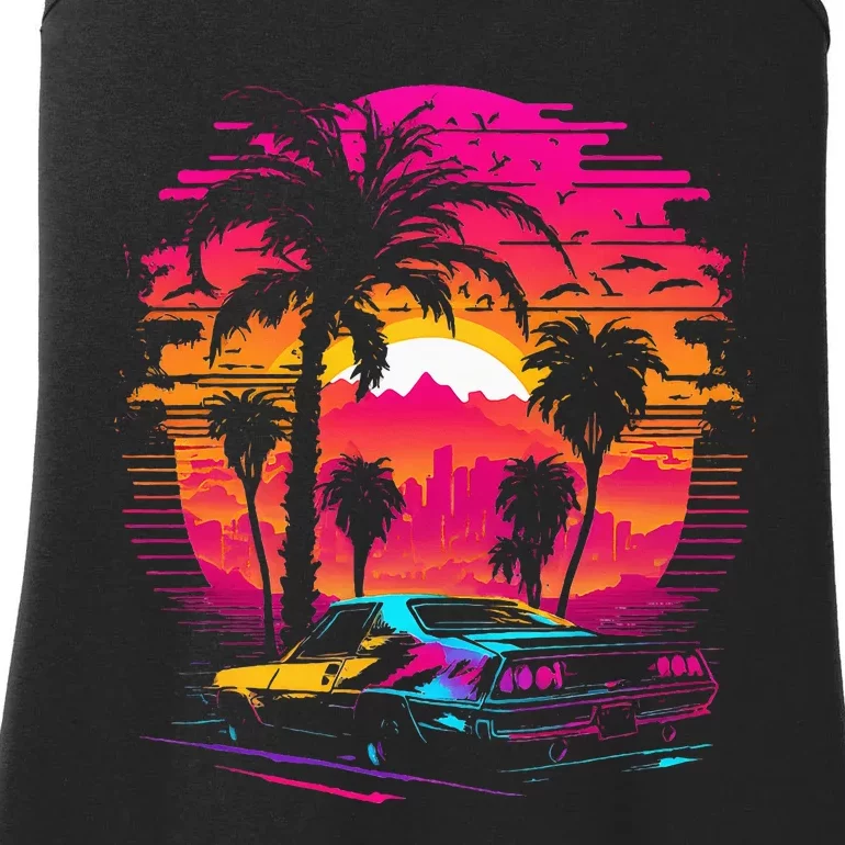 Retrowave Synthwave Aesthetic Sports Car 80s 90s Ladies Essential Tank