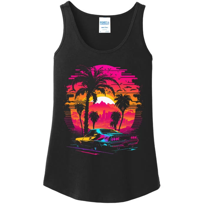 Retrowave Synthwave Aesthetic Sports Car 80s 90s Ladies Essential Tank