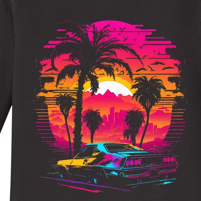 Retrowave Synthwave Aesthetic Sports Car 80s 90s Baby Long Sleeve Bodysuit