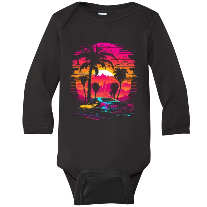 Retrowave Synthwave Aesthetic Sports Car 80s 90s Baby Long Sleeve Bodysuit