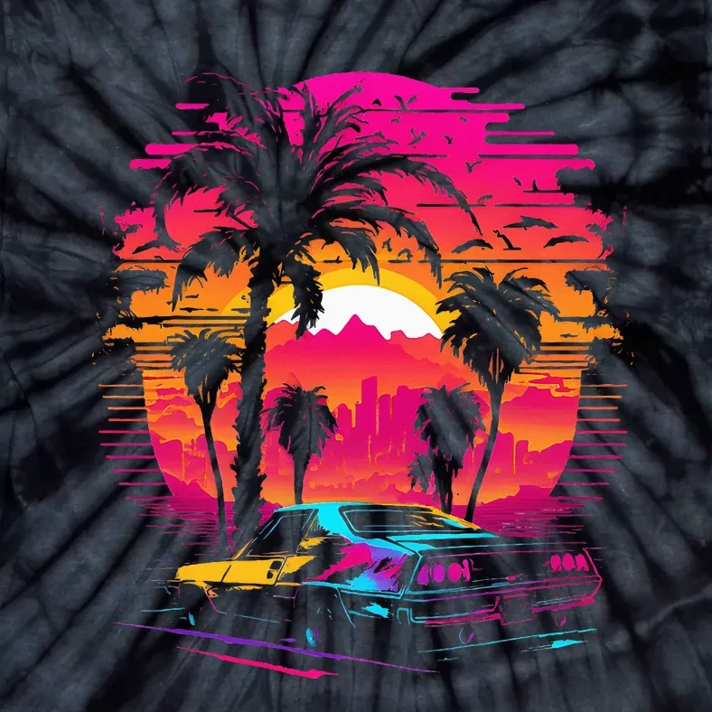 Retrowave Synthwave Aesthetic Sports Car 80s 90s Tie-Dye T-Shirt