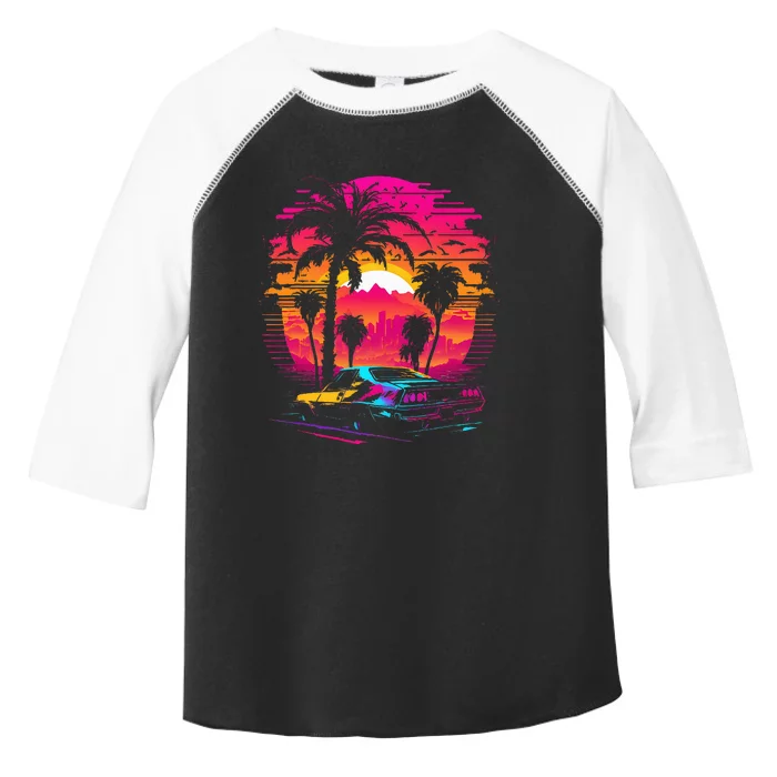 Retrowave Synthwave Aesthetic Sports Car 80s 90s Toddler Fine Jersey T-Shirt