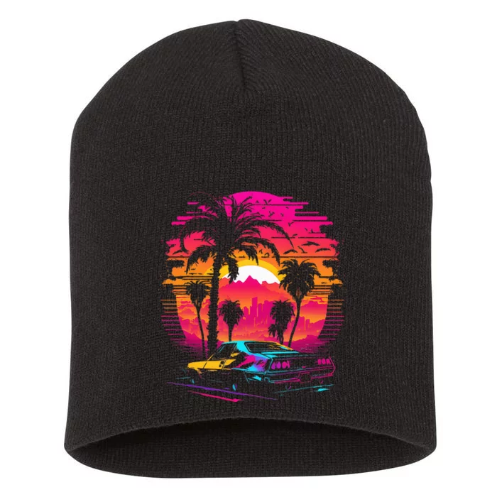 Retrowave Synthwave Aesthetic Sports Car 80s 90s Short Acrylic Beanie