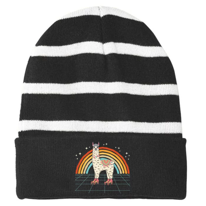 Roller Skating Alpaca Skater Skate Retro Vintage 70s 80s Striped Beanie with Solid Band