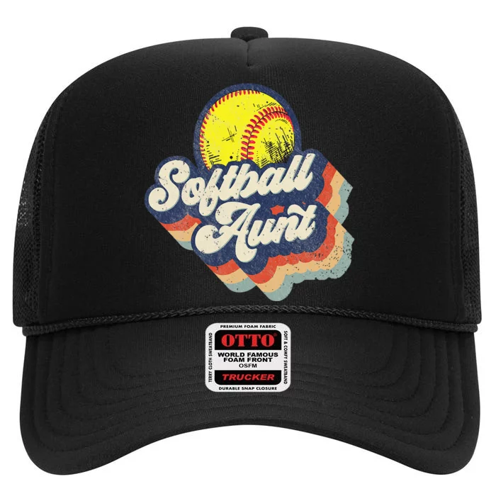 Retro Softball Aunt Auntie Softball MotherS Day High Crown Mesh Trucker Hat