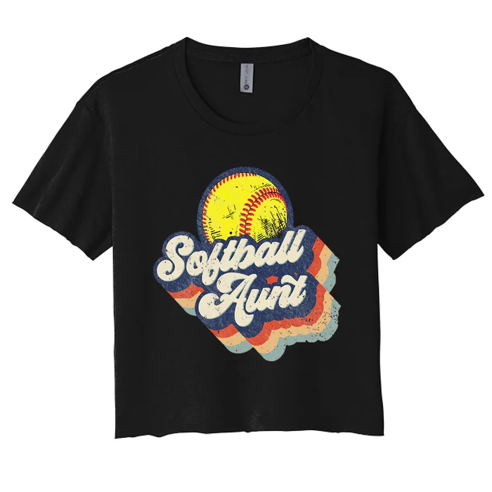 Retro Softball Aunt Auntie Softball MotherS Day Women's Crop Top Tee