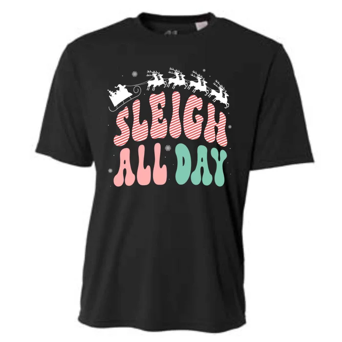 Reindeer Sleigh All Day Groovy Retro Christmas Pajamas Gift Cooling Performance Crew T-Shirt