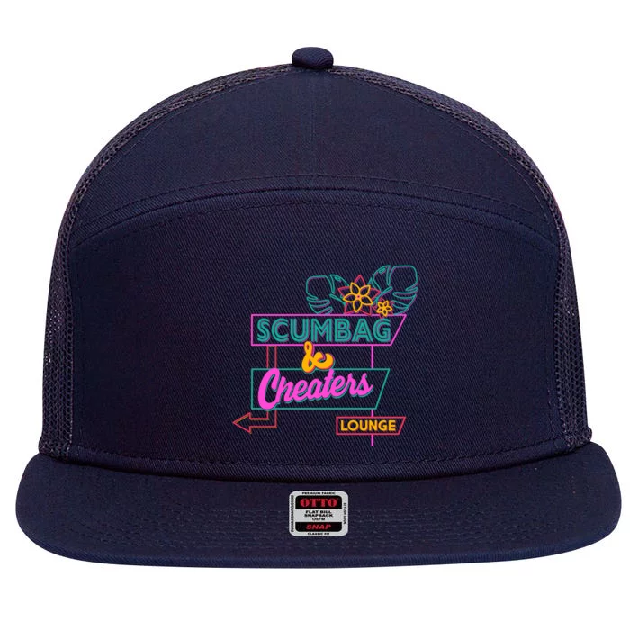 Retro Scumbag And Cheater Lounge Neon Sign 7 Panel Mesh Trucker Snapback Hat