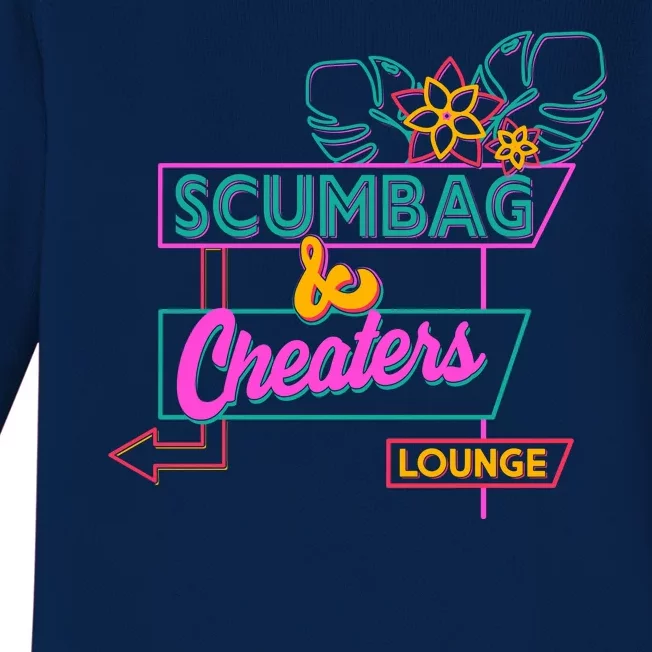 Retro Scumbag And Cheater Lounge Neon Sign Baby Long Sleeve Bodysuit