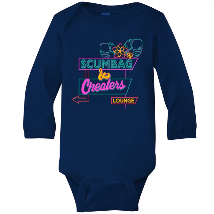 Retro Scumbag And Cheater Lounge Neon Sign Baby Long Sleeve Bodysuit