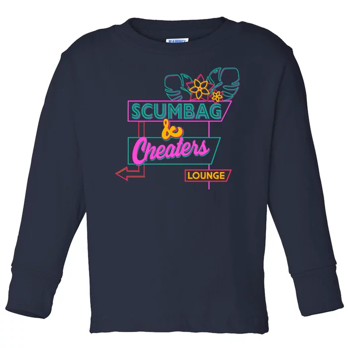 Retro Scumbag And Cheater Lounge Neon Sign Toddler Long Sleeve Shirt