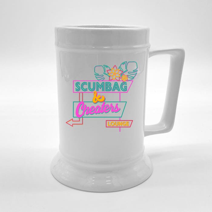 Retro Scumbag And Cheater Lounge Neon Sign Front & Back Beer Stein