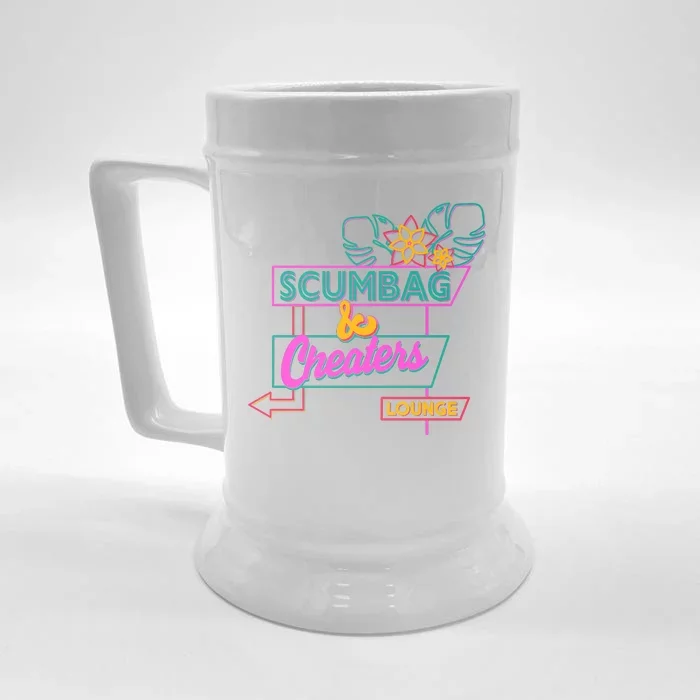 Retro Scumbag And Cheater Lounge Neon Sign Front & Back Beer Stein